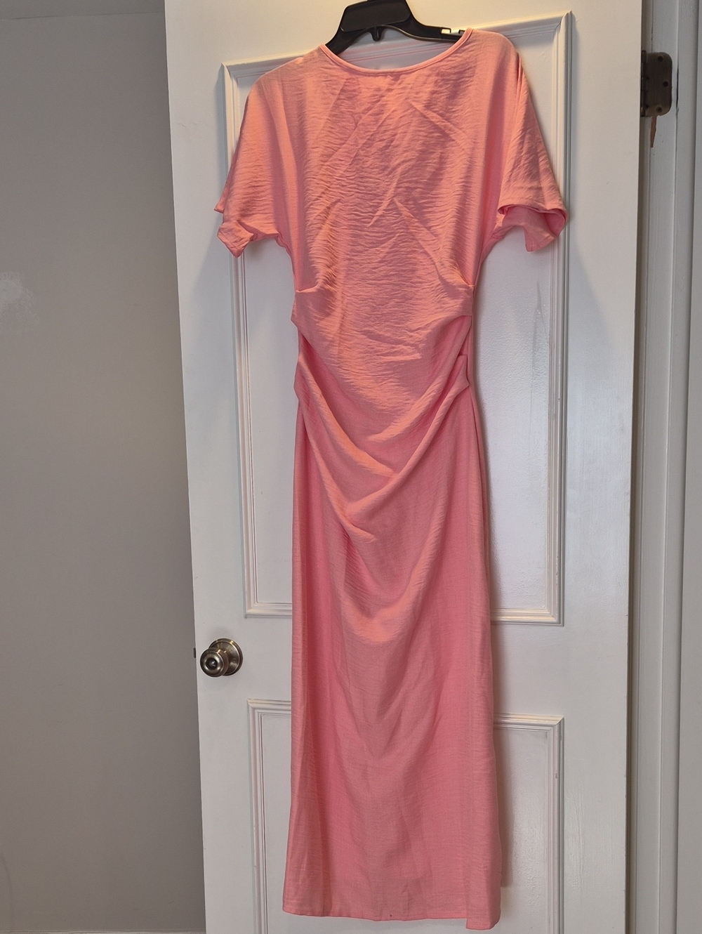 Women’s Pink Short-Sleeve Ruched Maxi Dress